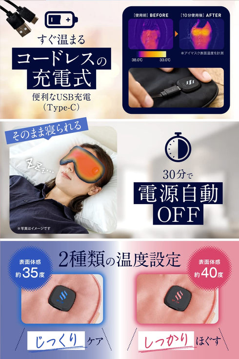 【癒し~ぷ限定新モデル】SALUA ホットアイマスク USB充電式アイマスク 【 コードレス で ストレスフリー & リラックス 】